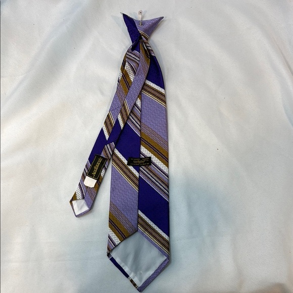 Vintage 1970’s Andhurst Men’s Clip-On, Snapped(TM), Striped Tie, Purple&Gold - Picture 3 of 14